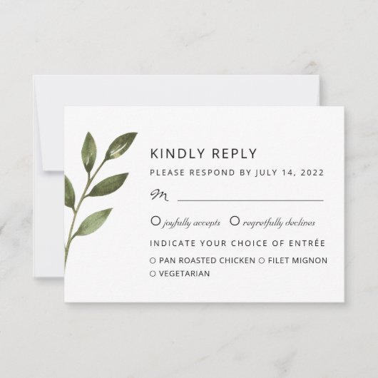 軽エレガントい枝シックな植物結婚式RSVP 出欠カード (正面)