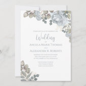 軽エレガント塵ブルーウォーターフローラバラ 招待状 (正面)