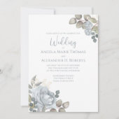 軽エレガント塵ブルーウォーターフローラバラ 招待状 (正面)