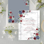 軽エレガント塵性ブルーブルゴーニュフローラ結婚ズ 招待状