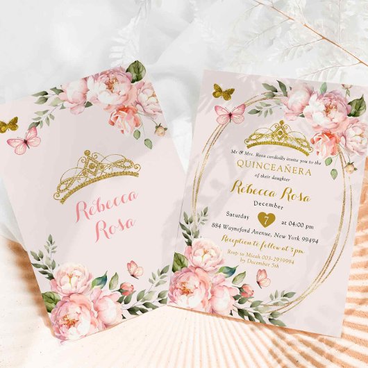 軽エレガント王室のピンクの金ゴールドバタフライミンス 招待状