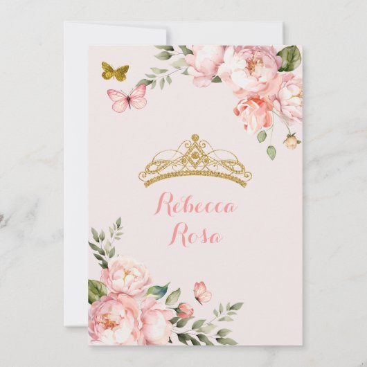 軽エレガント王室のピンクの金ゴールドバタフライミンス 招待状 (裏面)