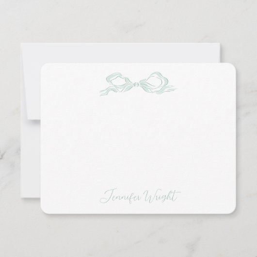 軽エレガント緑の弓パーソナライズされた文具 ノートカード (正面)