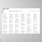 軽エレガント青の植物体の結婚シーティングプラン ポスター (正面)