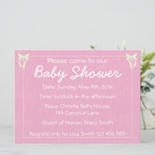 軽カスタマイズピンクの赤ん坊の女の子シャワーの招待 招待状 (スタンド正面)
