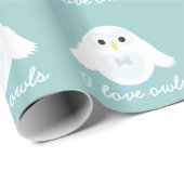 軽カスタマイズ青の可愛い雪の白いフクロウ ラッピングペーパー (ロールコーナー)