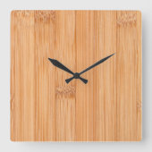 軽カッコいいエレガント褐色の竹材プリント スクエア壁時計 (正面)