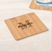 軽カッコいい茶色の竹材プリントモノグラム スクエアペーパーコースター (アングル)