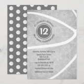 軽ガーリー灰色バスケットボールバースデーパーティー 招待状 (正面/裏面)
