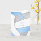軽ガーリー青グレーバレーボール16歳の誕生日 カード (黄色い花)