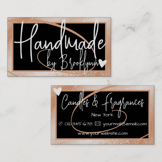 軽スタイリッシュ桃フレームハート手作り 名刺 (正面/裏面)