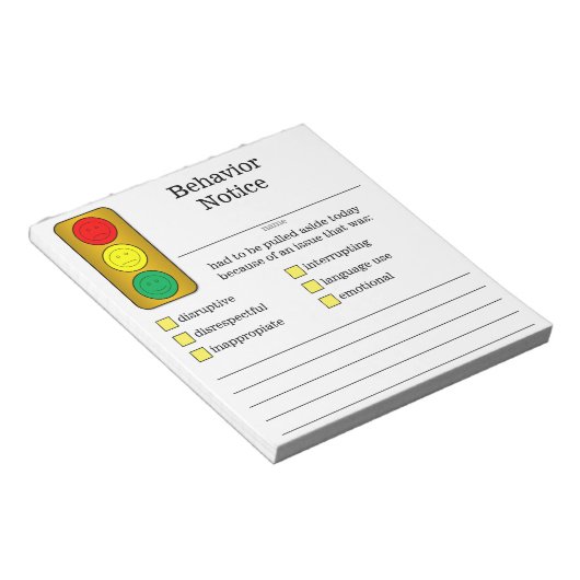 軽ストップ学生の行動に関する通知 ノートパッド (アングル)