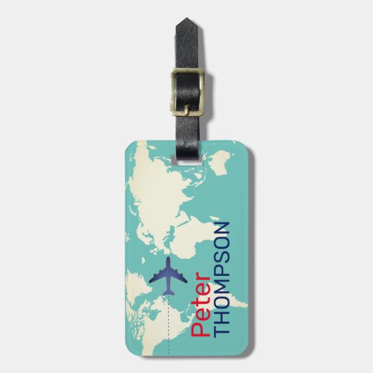 軽パーソナライズされた光エレガントティール（緑がかった色） ラゲッジタグ (正面縦)