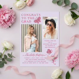 軽モダン桃蝶の写真卒業パーティー アクリル招待状