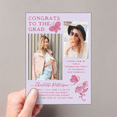 軽モダン桃蝶の写真卒業パーティー アクリル招待状 (インサイチュ (ポータブル))