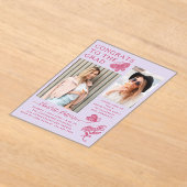 軽モダン桃蝶の写真卒業パーティー アクリル招待状 (レイダウン)