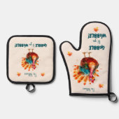 軽予測できな桃の水の色トルコ感謝祭 鍋つかみ&鍋敷きセット (正面)