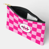 軽市松模様に熱ピンク幾何学的レトロモノグラム アクセサリーポーチ (見開き)