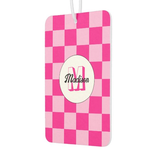 軽市松模様に熱ピンク幾何学的レトロモノグラム カーエアーフレッシュナー (左)