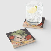 軽快なクリスマスの雪だるま ストーンコースター (横)