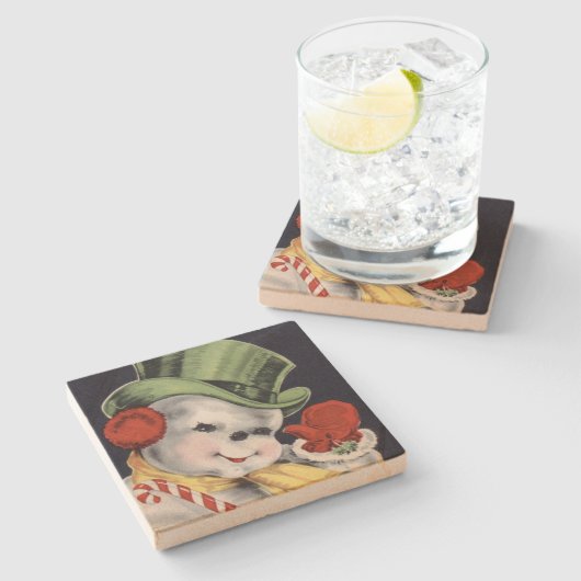 軽快なクリスマスの雪だるま ストーンコースター (横)