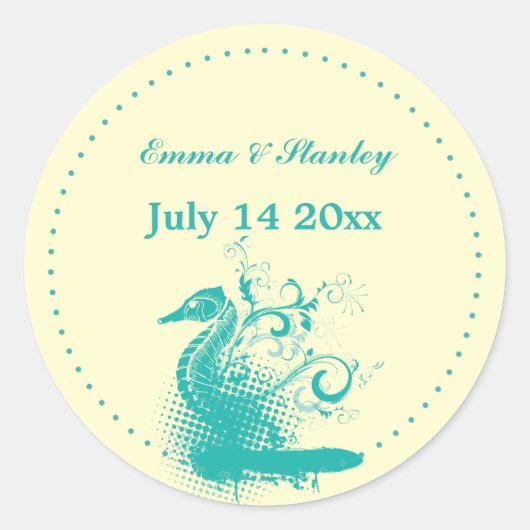 軽海の緑の海馬の結婚式の日付を保存 ラウンドシール (正面)
