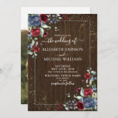 軽素朴く埃っぽい青いブルゴーニュの木の写真 招待状 (正面/裏面)