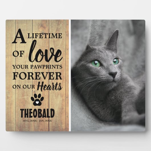 軽素朴木材ペット |猫/犬の記念撮影 フォトプラーク (正面)