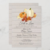 軽素朴灰色の木製かぼちゃの女の子の赤ちゃんシャワー 招待状 (正面/裏面)