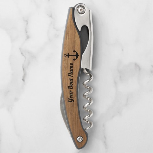 軽航海の木目パーソナライズされた船の名前 ソムリエナイフ (裏面)