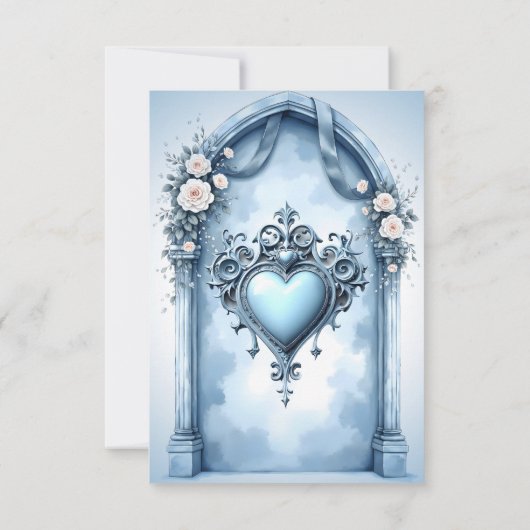 軽華美い青いアーチ形のフローラ。 サンキューカード (裏面)