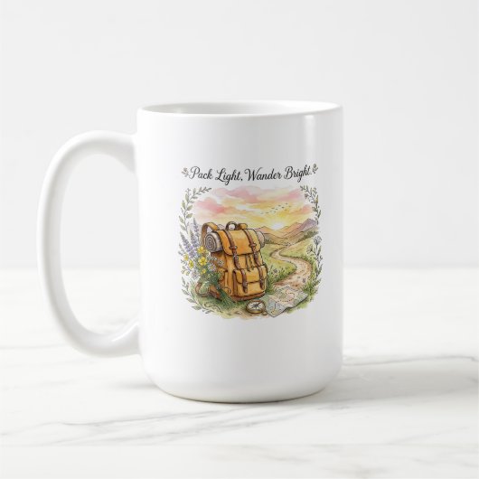 軽量に荷造り 輝くように旅を Quote コーヒーマグカップ (左)
