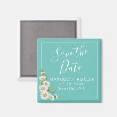 軽量ティール(緑がかった色)とデイジー日付正方形マグネットを保存 マグネット (正面/裏面)