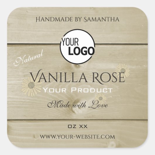 軽量木目製品包装ラベルとロゴ スクエアシール (正面)