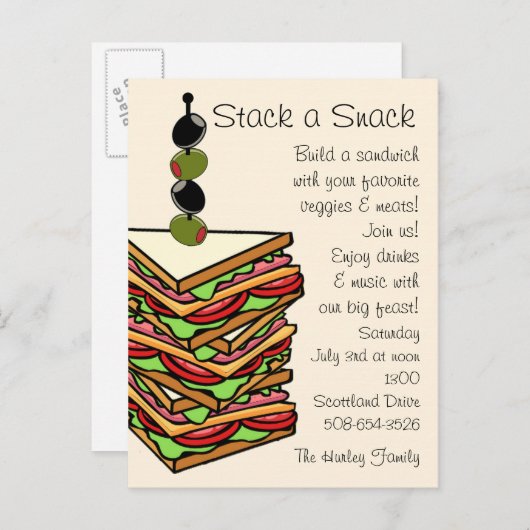 軽食の饗宴の招待を積み重ねて下さい インビテーションポストカード (正面/裏面)