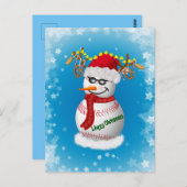 軽食飾付き野球人気がある雪だるま ポストカード (正面/裏面)