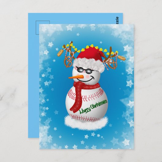 軽食飾付き野球人気がある雪だるま ポストカード (正面/裏面)