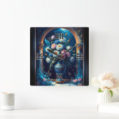 輝かしいフローラの花束が月に照らされた空の下 スクエア壁時計 (ホーム)