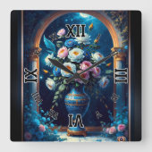 輝かしいフローラの花束が月に照らされた空の下 スクエア壁時計 (正面)