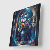 輝かしいフローラの花束が月に照らされた空の下 スクエア壁時計 (傾斜)