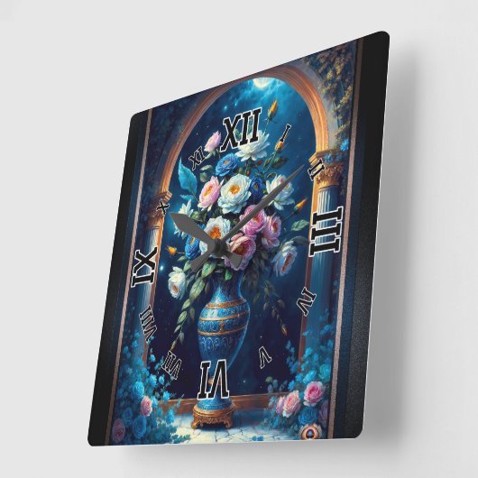 輝かしいフローラの花束が月に照らされた空の下 スクエア壁時計 (傾斜)