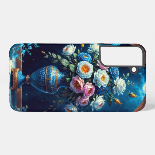 輝かしいフローラの花束が月に照らされた空の下 SAMSUNG GALAXYケース (裏面横)