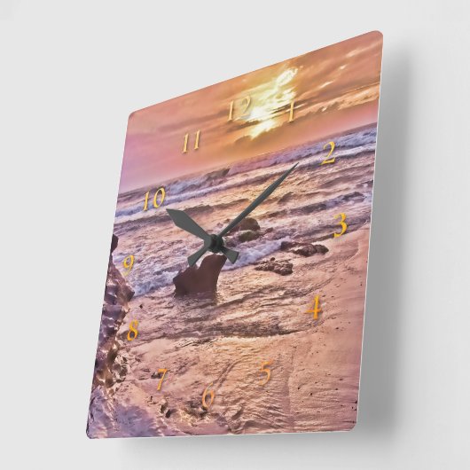 輝かしい海の夕日 スクエア壁時計 (傾斜)