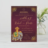 輝かしい赤金色と尊敬されるガネーシャ神のインドのウェディング 招待状 (スタンド正面)