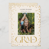 輝かしい ゴールドの輝き 洗練されたスクリプト 卒業 告知 招待状 (正面/裏面)