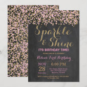 輝きおよび輝やきのピンクの金ゴールドの誕生日の招待状 招待状 (正面/裏面)