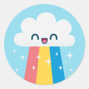 輝きが付いているかわいい興奮する虹の雲 ラウンドシール