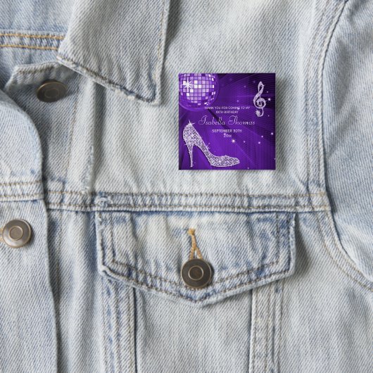 輝きのかかとの紫色のディスコの球の誕生日は感謝していしています 缶バッジ (インサイチュ)