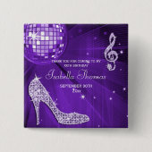 輝きのかかとの紫色のディスコの球の誕生日は感謝していしています 缶バッジ (正面)