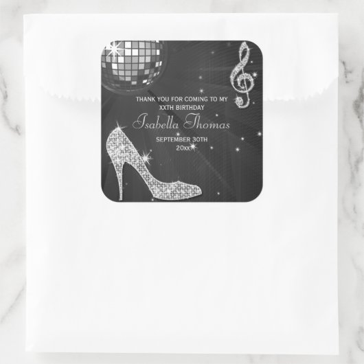 輝きのかかとの黒いディスコの球の誕生日は感謝していしています スクエアシール (バッグ)